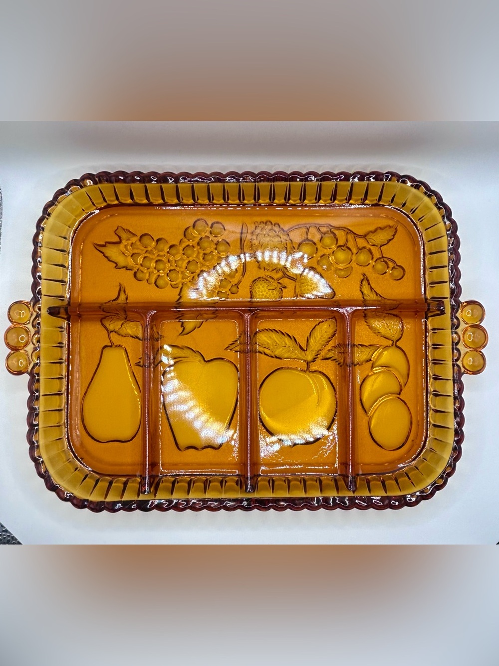 Vintage Indiana Glass 5 Part Relish Tray Golden Amber 0852 Original Box